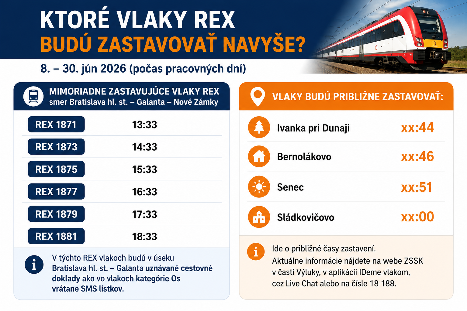 Ktoré vlaky budú zastavovať navyše? 